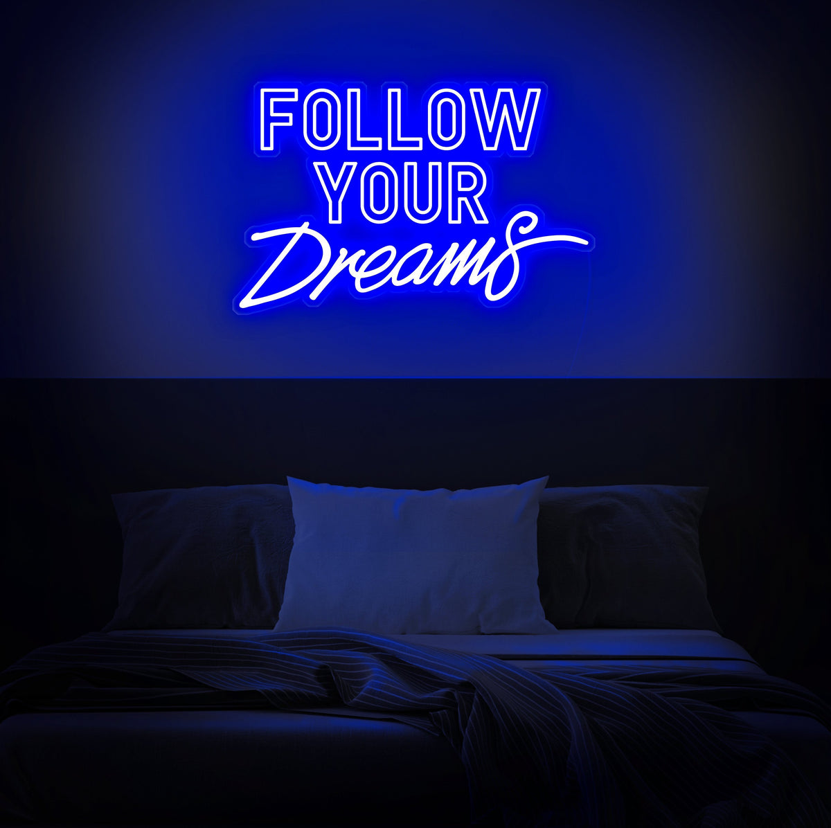 Neon Follow Your Dreams White On Black Ca - Canvas Print