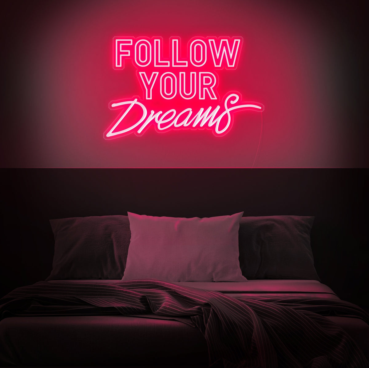 Neon Follow Your Dreams White On Black Ca - Canvas Print