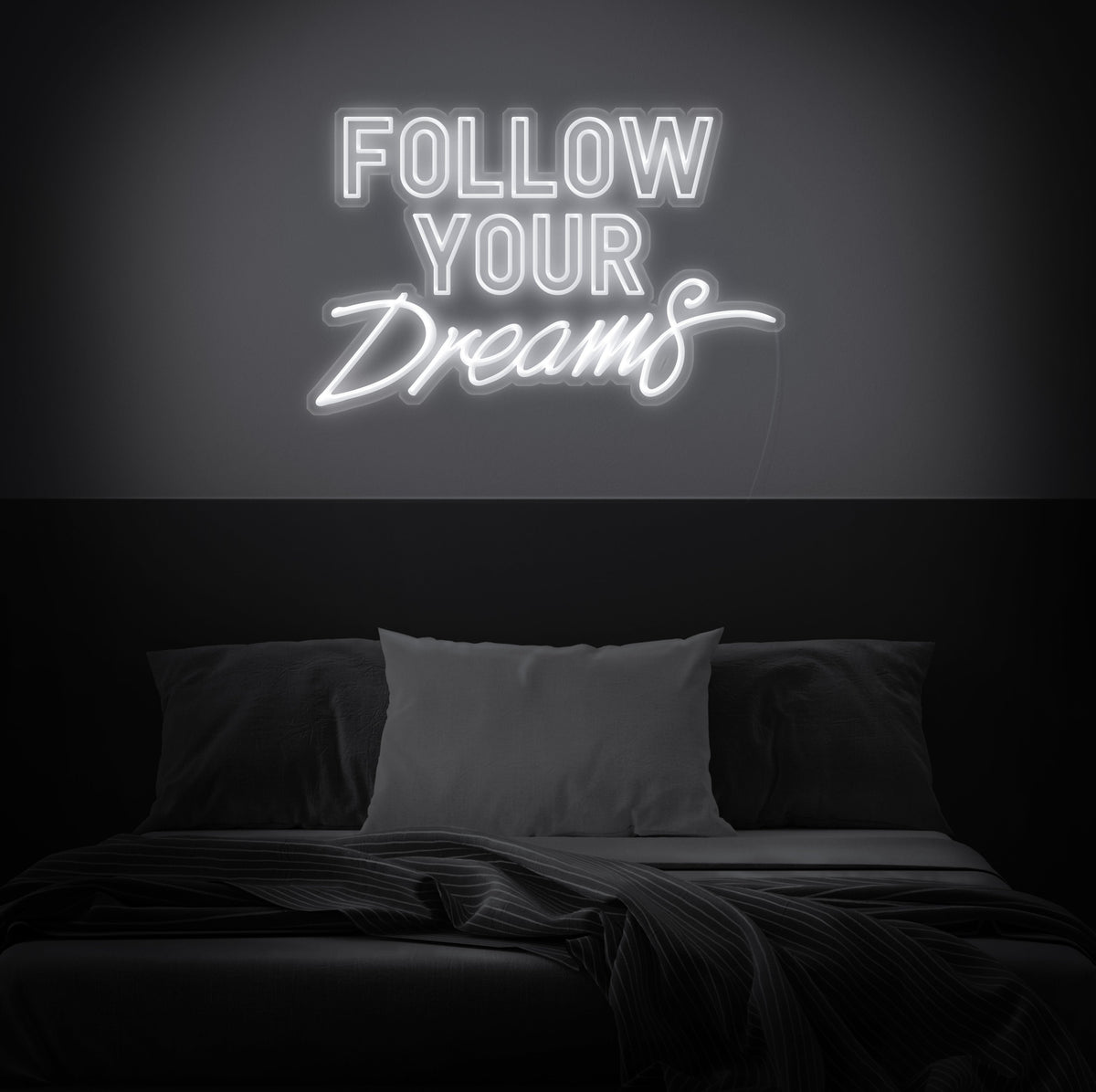 Neon Follow Your Dreams White On Black Ca - Canvas Print